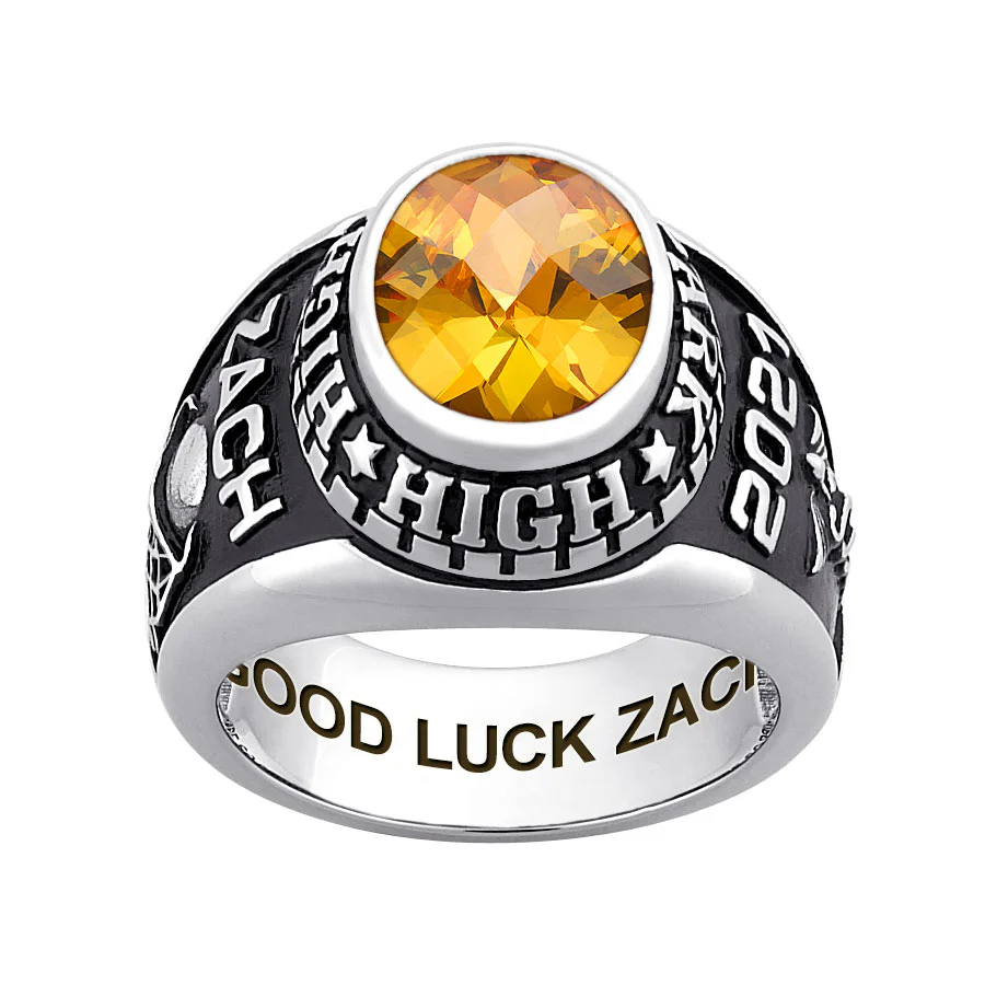 Men's CELEBRIUM Traditional Oval Checkerboard Birthstone Class Ring - Image 5