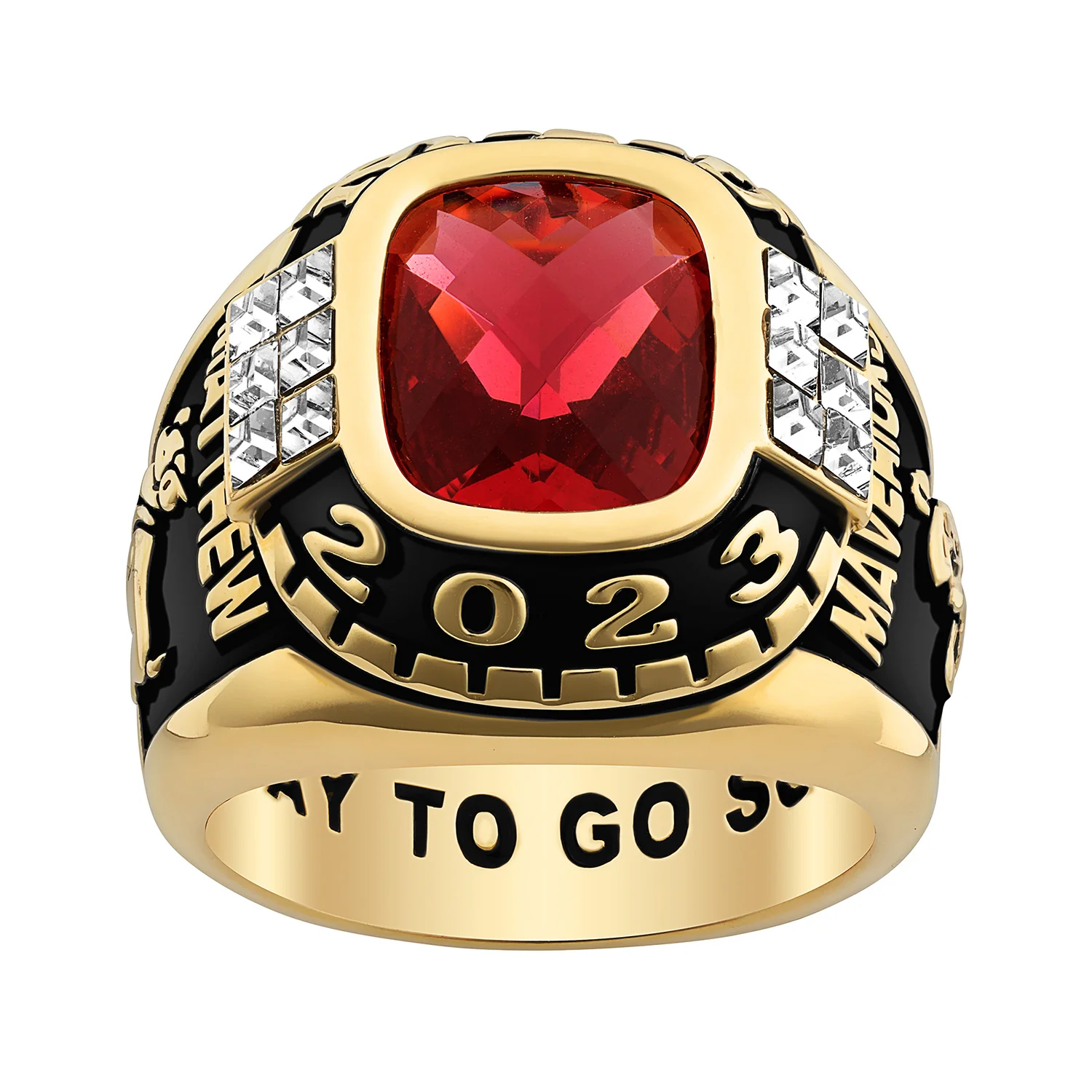 Men's 14K Gold over Sterling Cushion Birthstone & CZ Class Ring