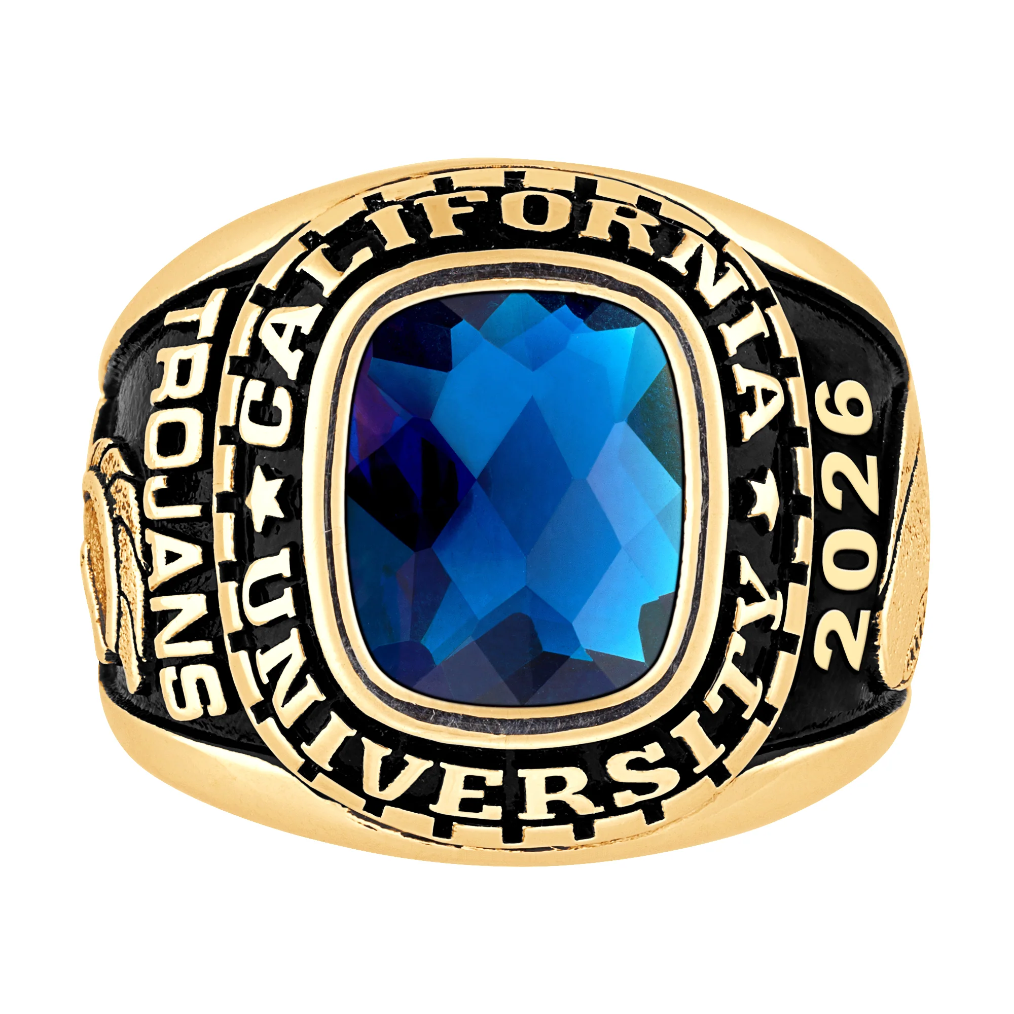 Men's 14K Gold over Sterling Large Traditional Checkerboard Birthstone Class Ring - Image 2