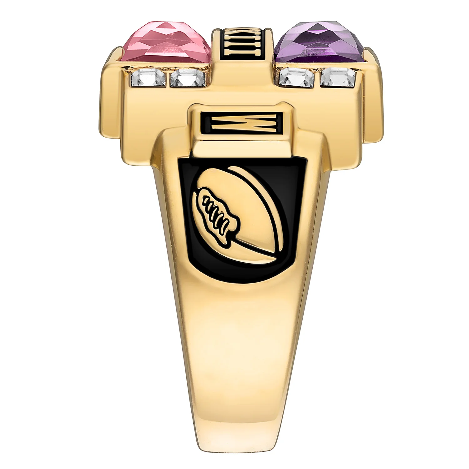 Men's 14K Gold Plated Double Birthstone & CZ Rectangle Class Ring - Image 4