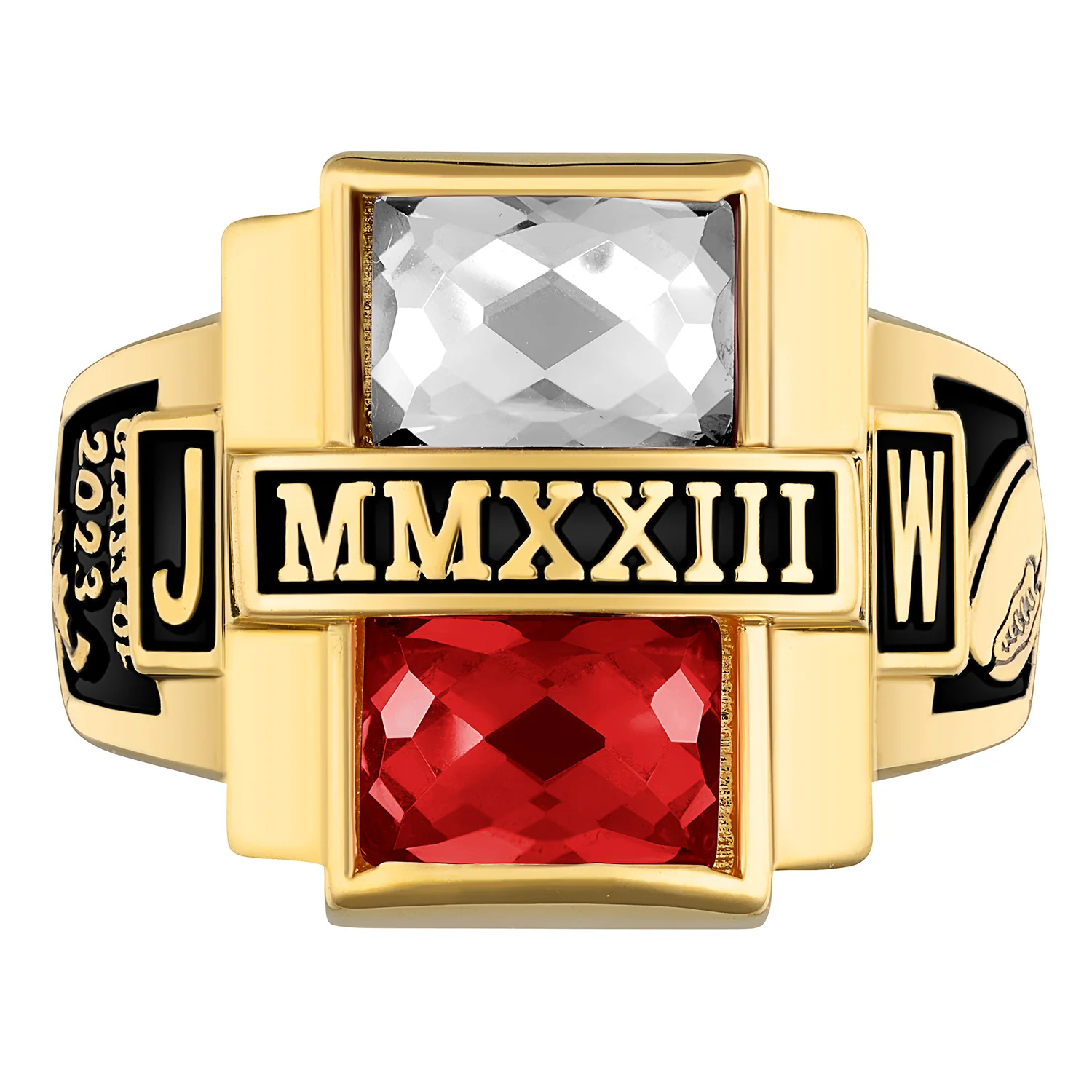 Men's 14K Gold Plated Double Birthstone Rectangle Class Ring - Image 2
