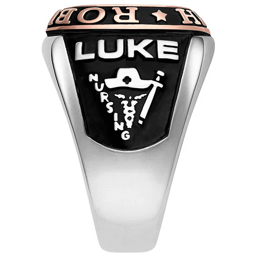 Men's Platinum and 14K Rose Gold Plated 2-Tone Double Row Class Ring - Image 4