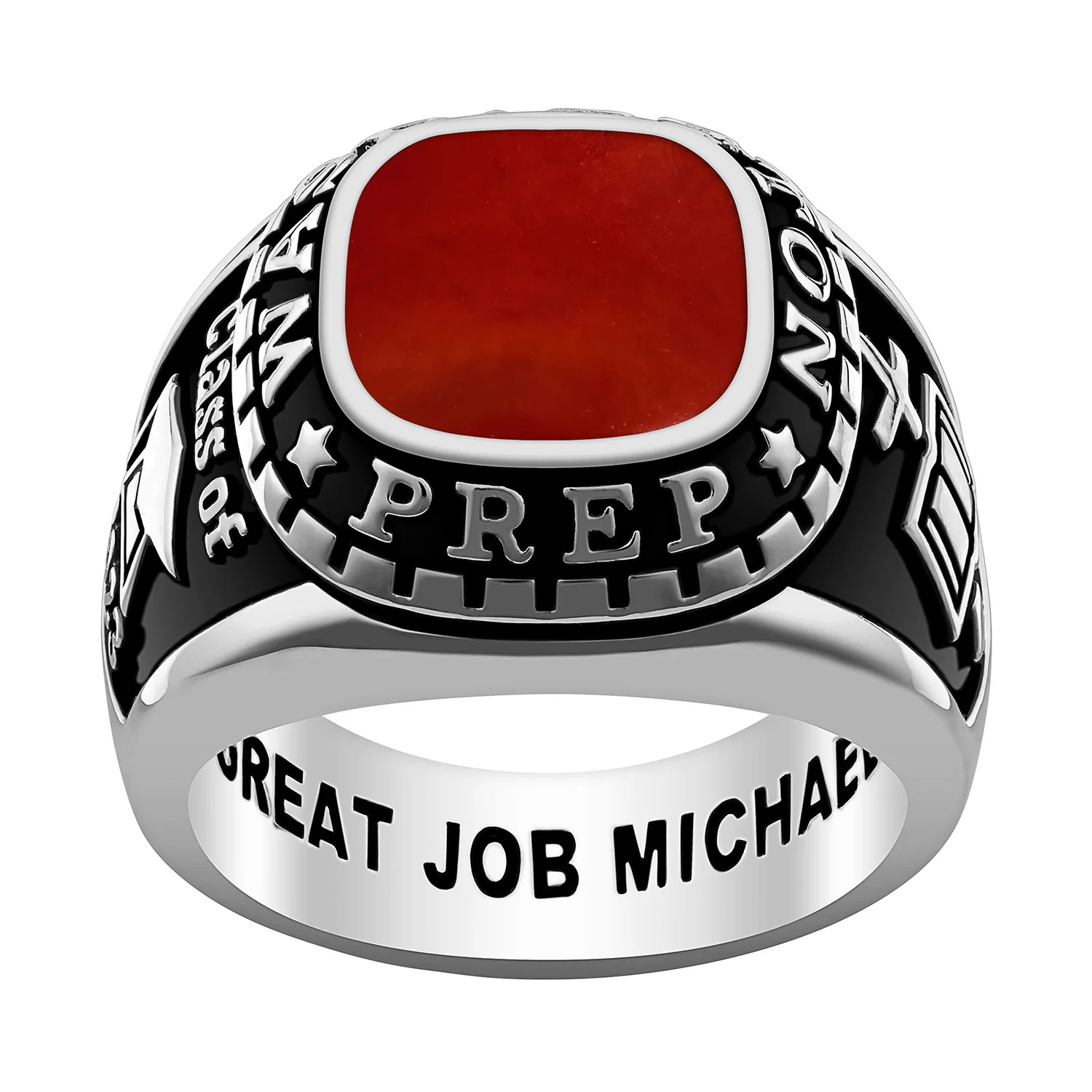 Men's Platinum Plated Sterling Silver Genuine Stone Class Ring