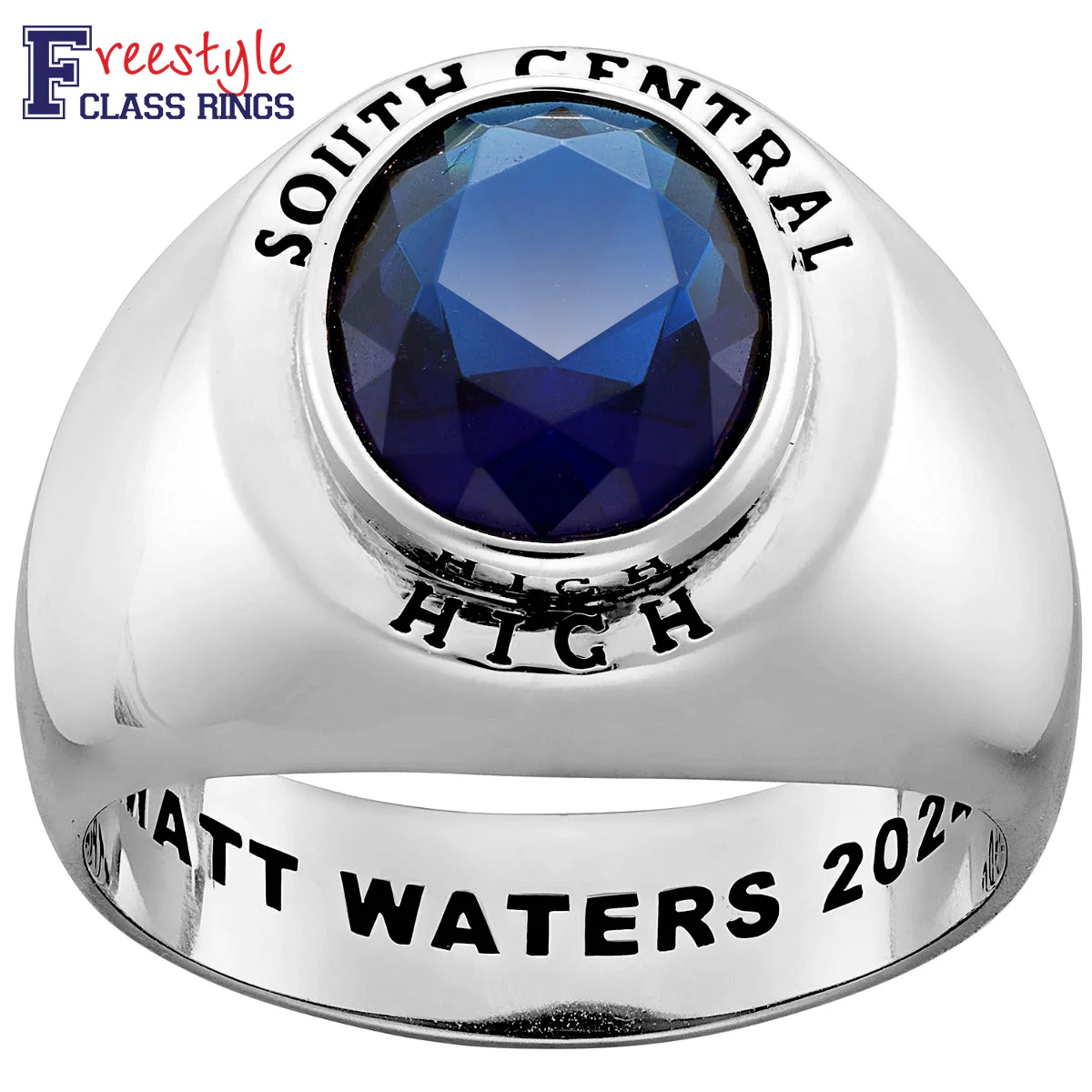 Men's Platinum Plated Minimal Oval Birthstone Signet Freestyle Class Ring