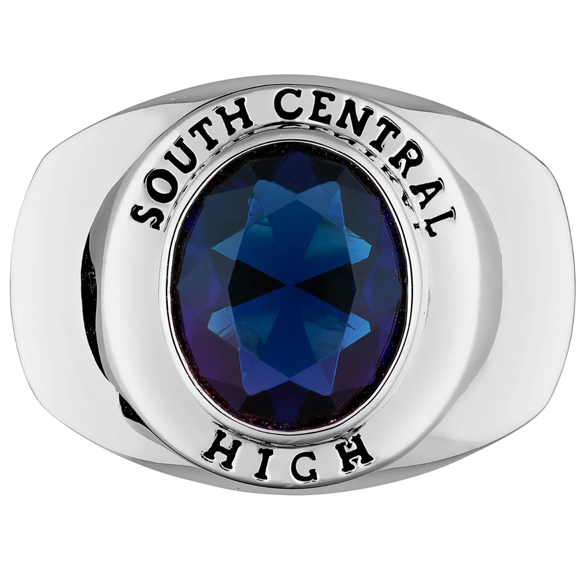 Men's Platinum Plated Minimal Oval Birthstone Signet Freestyle Class Ring - Image 2