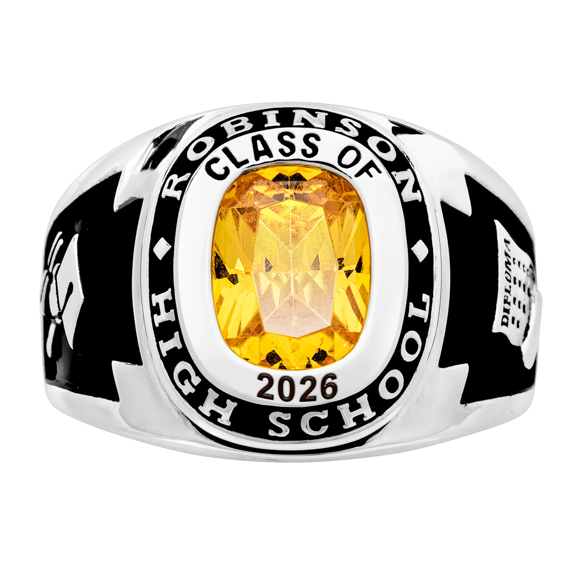 Men's Platinum Plated Traditional Cushion Birthstone Class Ring - Image 3