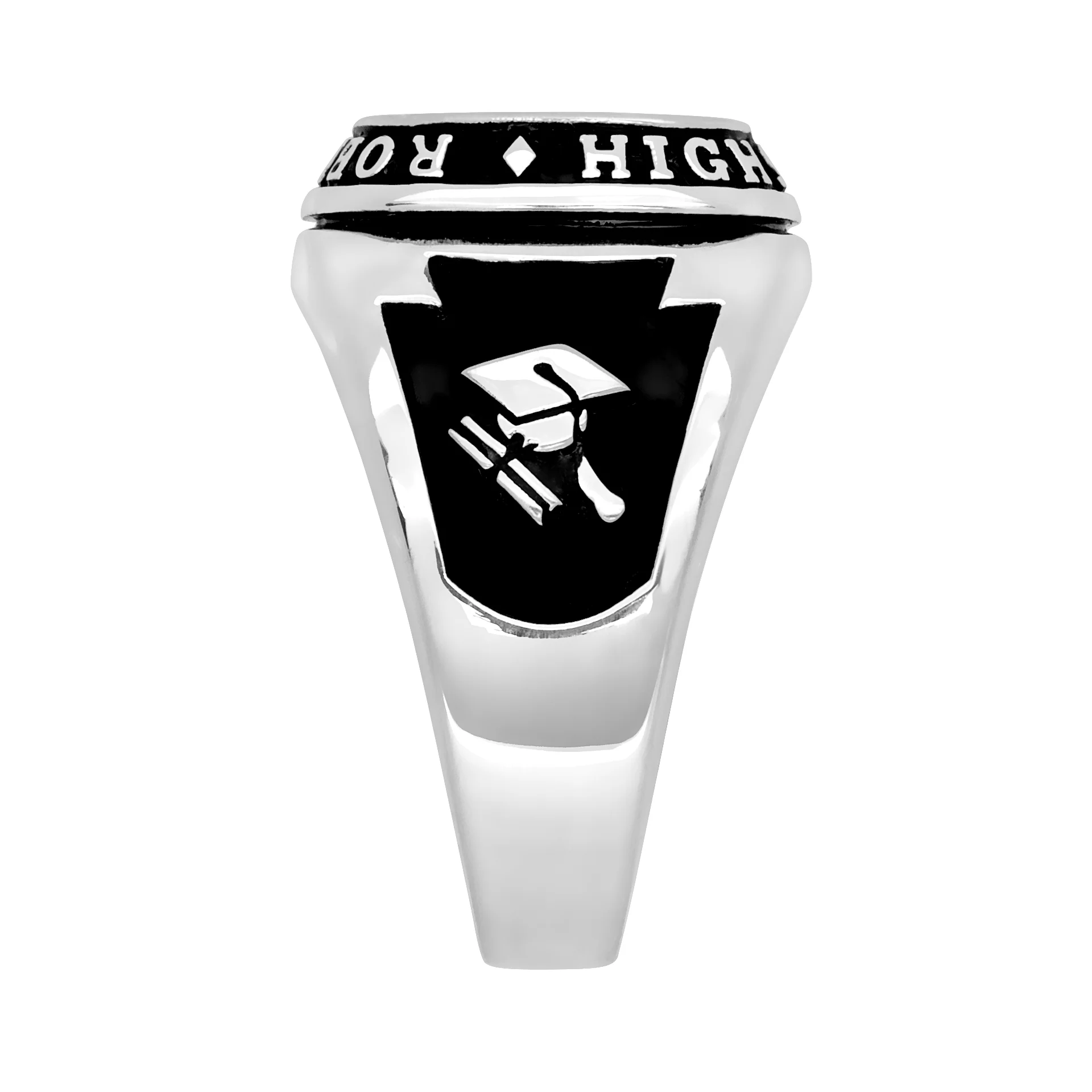 Men's Platinum Plated Traditional Cushion Birthstone Class Ring - Image 5