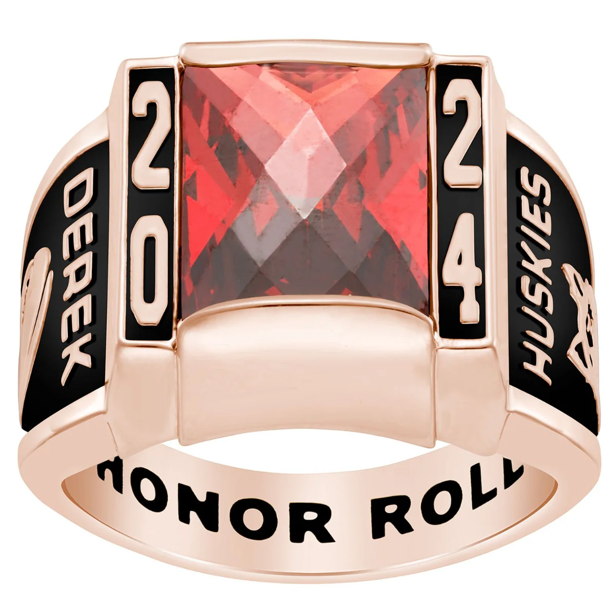 Men's Rose Gold CELEBRIUM Traditional Deco Birthstone Class Ring - Image 2