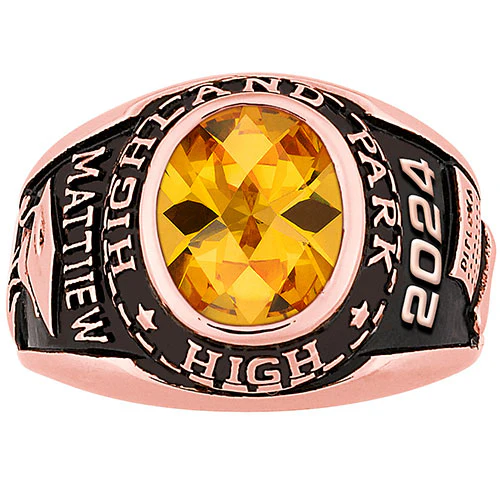 Men's Rose Gold CELEBRIUM Traditional Oval Checkerboard Birthstone Class Ring - Image 3