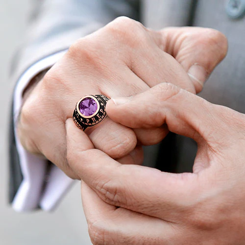 Men's Rose Gold CELEBRIUM Traditional Oval Stone Class Ring - Image 2