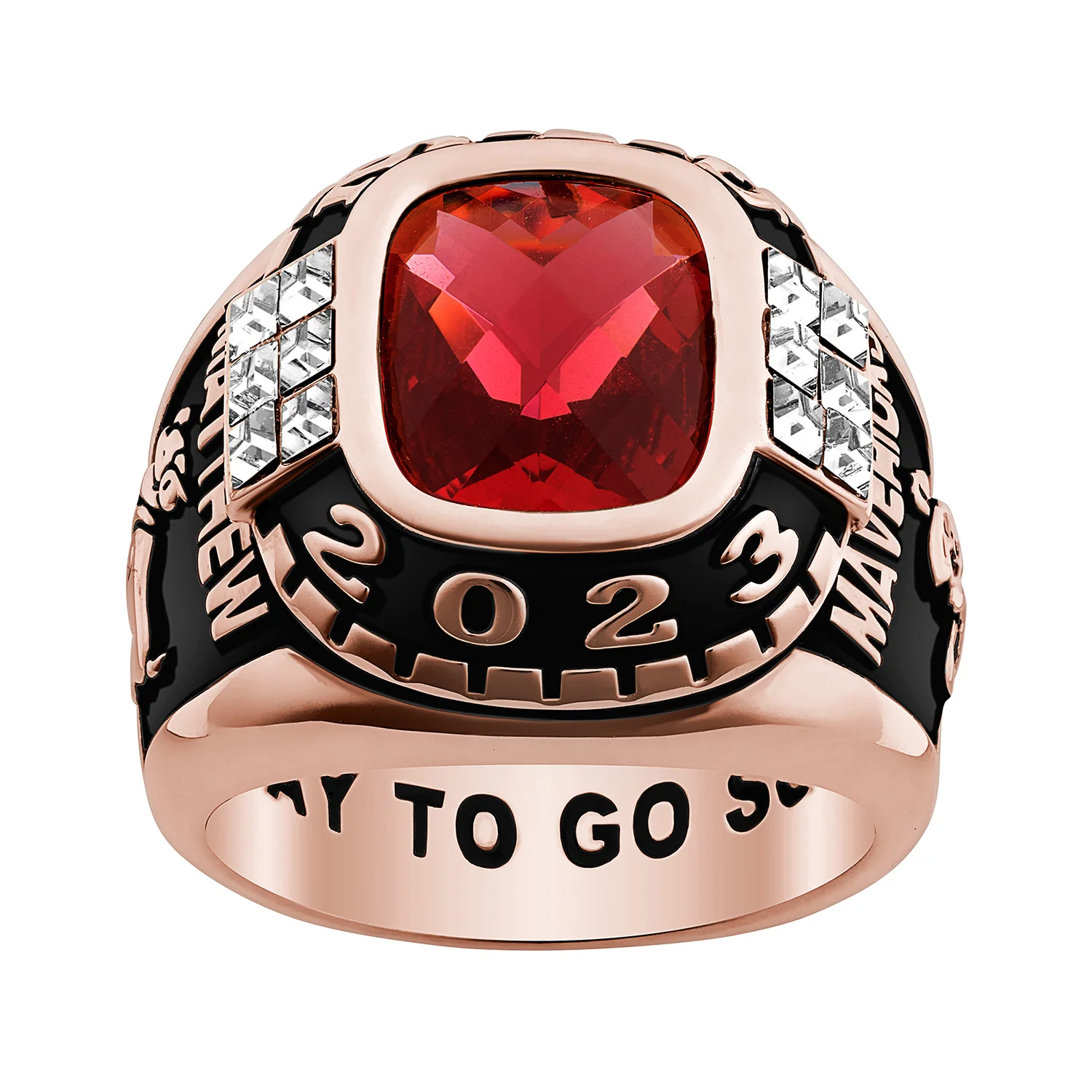 Men's 14K Rose Gold over Sterling Cushion Birthstone & CZ Class Ring
