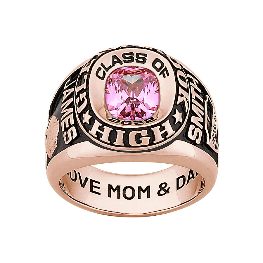 Men's 14K Rose Gold over Sterling Double Row Traditional Birthstone Class Ring