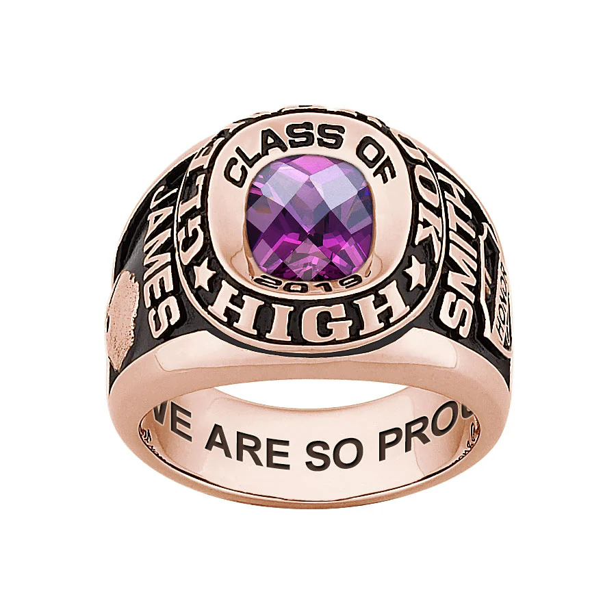 Men's 14K Rose Gold over Sterling Double Row Traditional Checkerboard Birthstone Class Ring