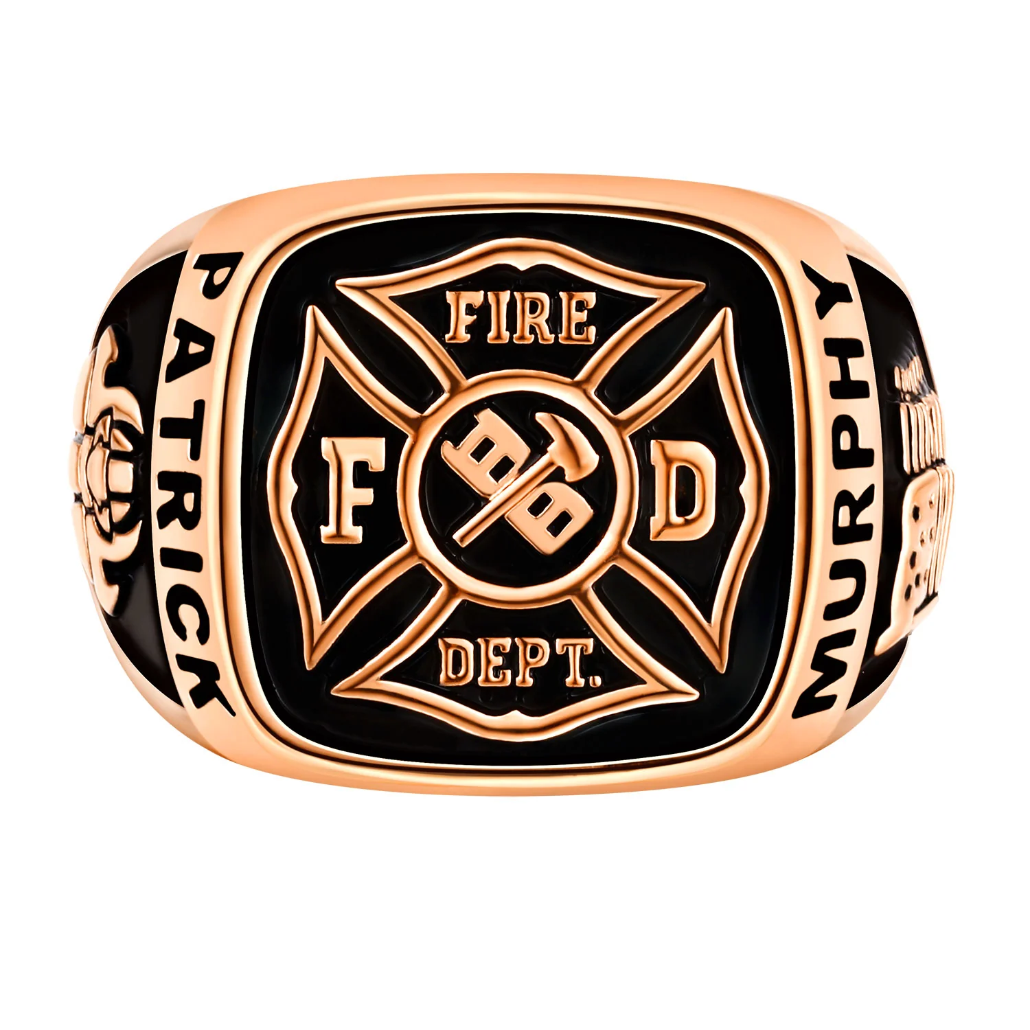 Men's Rose Gold over Sterling Fire Dept First Responder Ring - Image 2