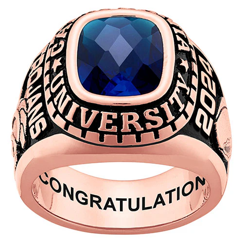 Men's 14K Rose Gold over Sterling Large Traditional Checkerboard Birthstone Class Ring - Image 2