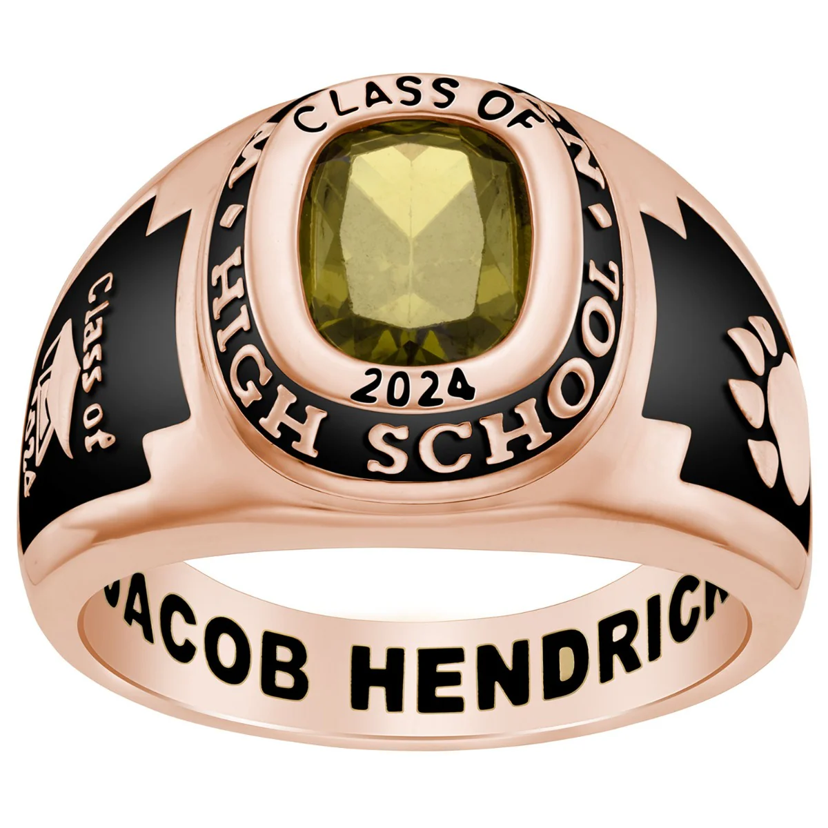 Men's 14K Rose Gold over Sterling Traditional Cushion Birthstone Class Ring