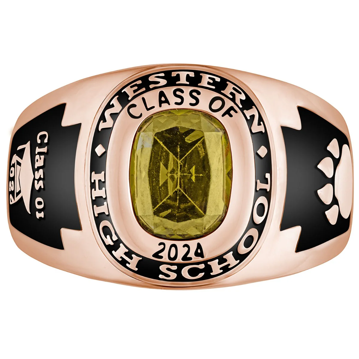 Men's 14K Rose Gold over Sterling Traditional Cushion Birthstone Class Ring - Image 2