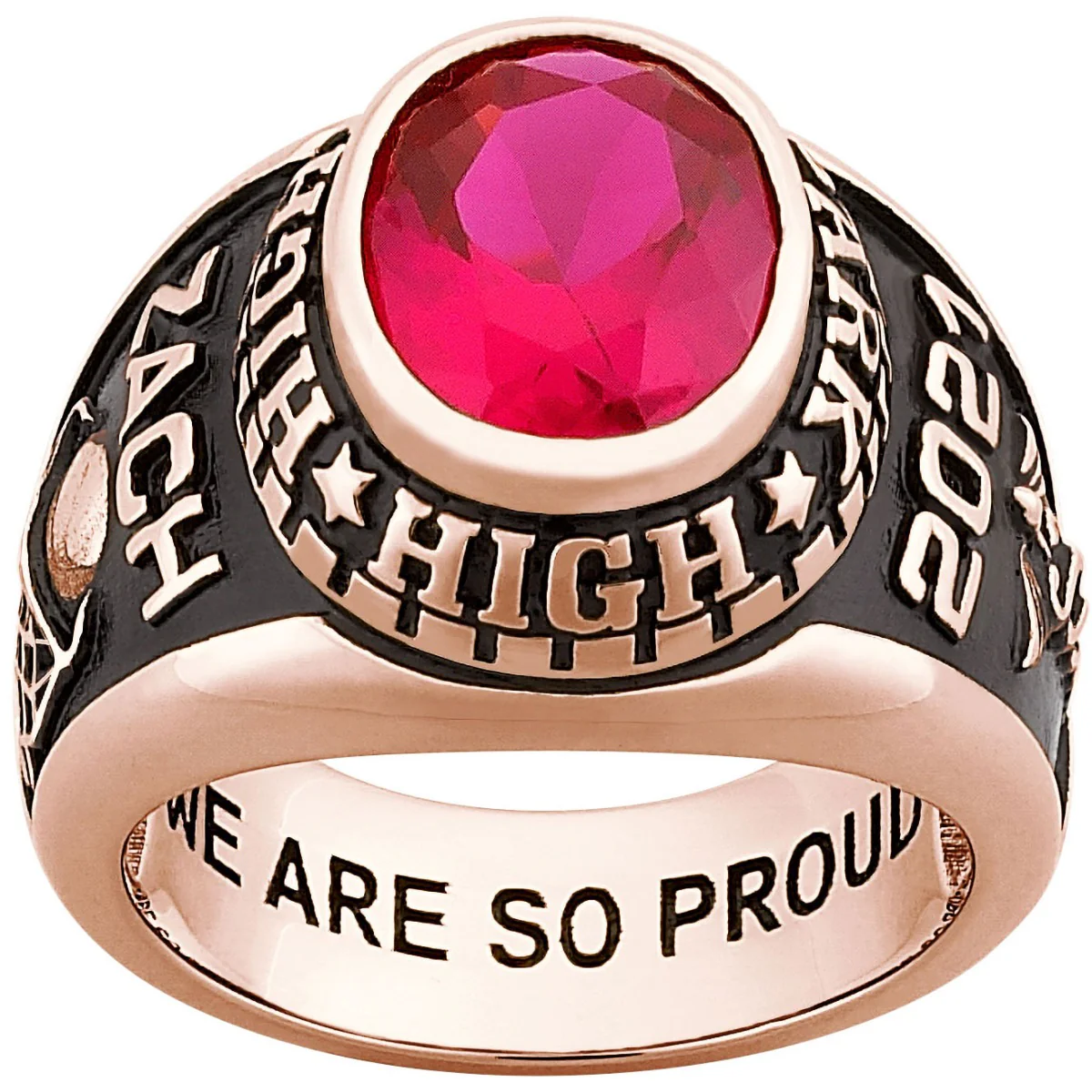 Men's 14K Rose Gold over Sterling Traditional Oval Birthstone Class Ring