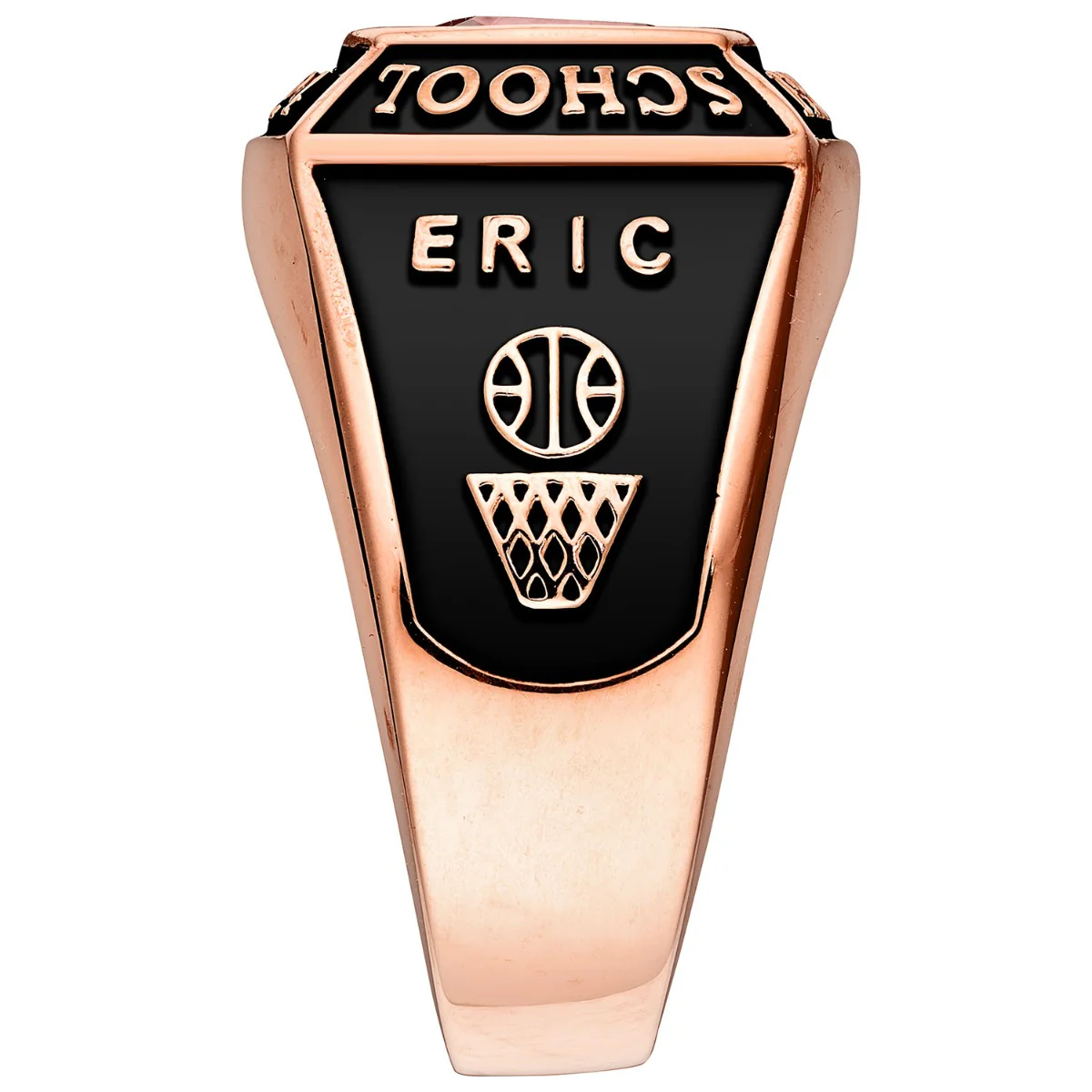 Men's Rose Gold over Sterling Traditional Square Birthstone Class Ring - Image 4