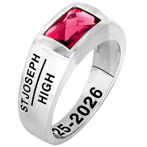Men's Silver Checkerboard Birthstone Freestyle Class Ring - Image 3