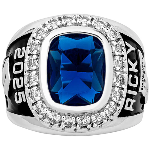 Men's Silver Plated CZ Encrusted Traditional Personalized Class Ring - Image 2