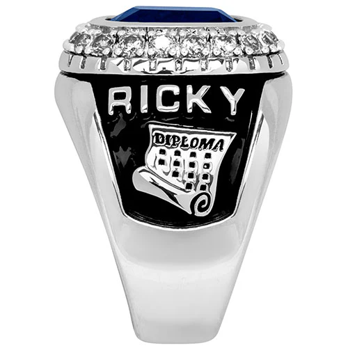 Men's Silver Plated CZ Encrusted Traditional Personalized Class Ring - Image 3