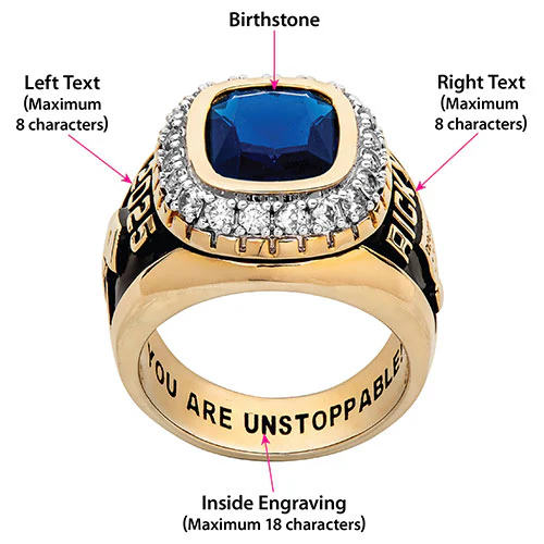 Men's Silver Plated CZ Encrusted Traditional Personalized Class Ring - Image 4