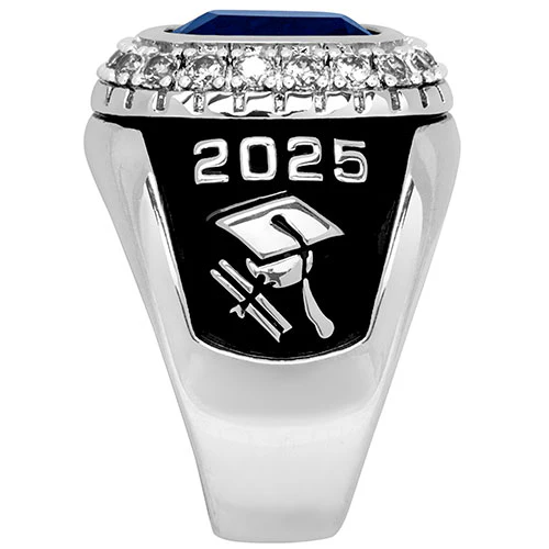 Men's Silver Plated CZ Encrusted Traditional Personalized Class Ring - Image 5