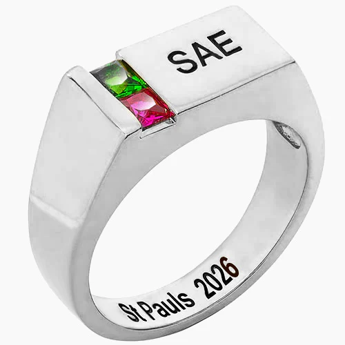 Men's Silver Plated Engraved Square Stone Signet Freestyle Class Ring - Image 3