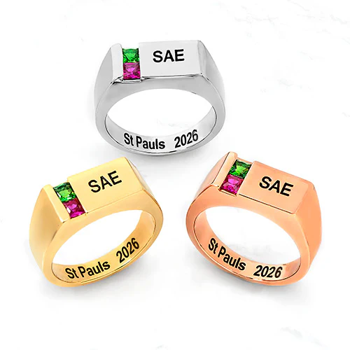 Men's Silver Plated Engraved Square Stone Signet Freestyle Class Ring - Image 4