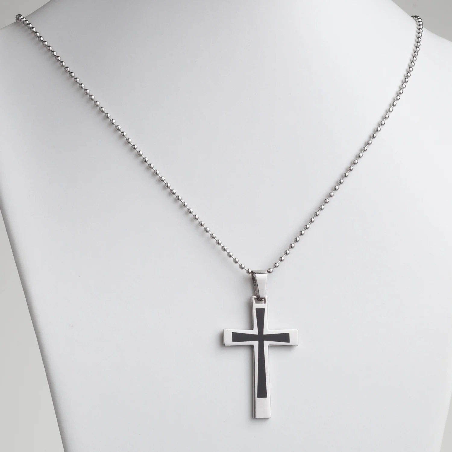Men's Stainless Steel Two-Tone Engraved Cross Pendant - Image 4
