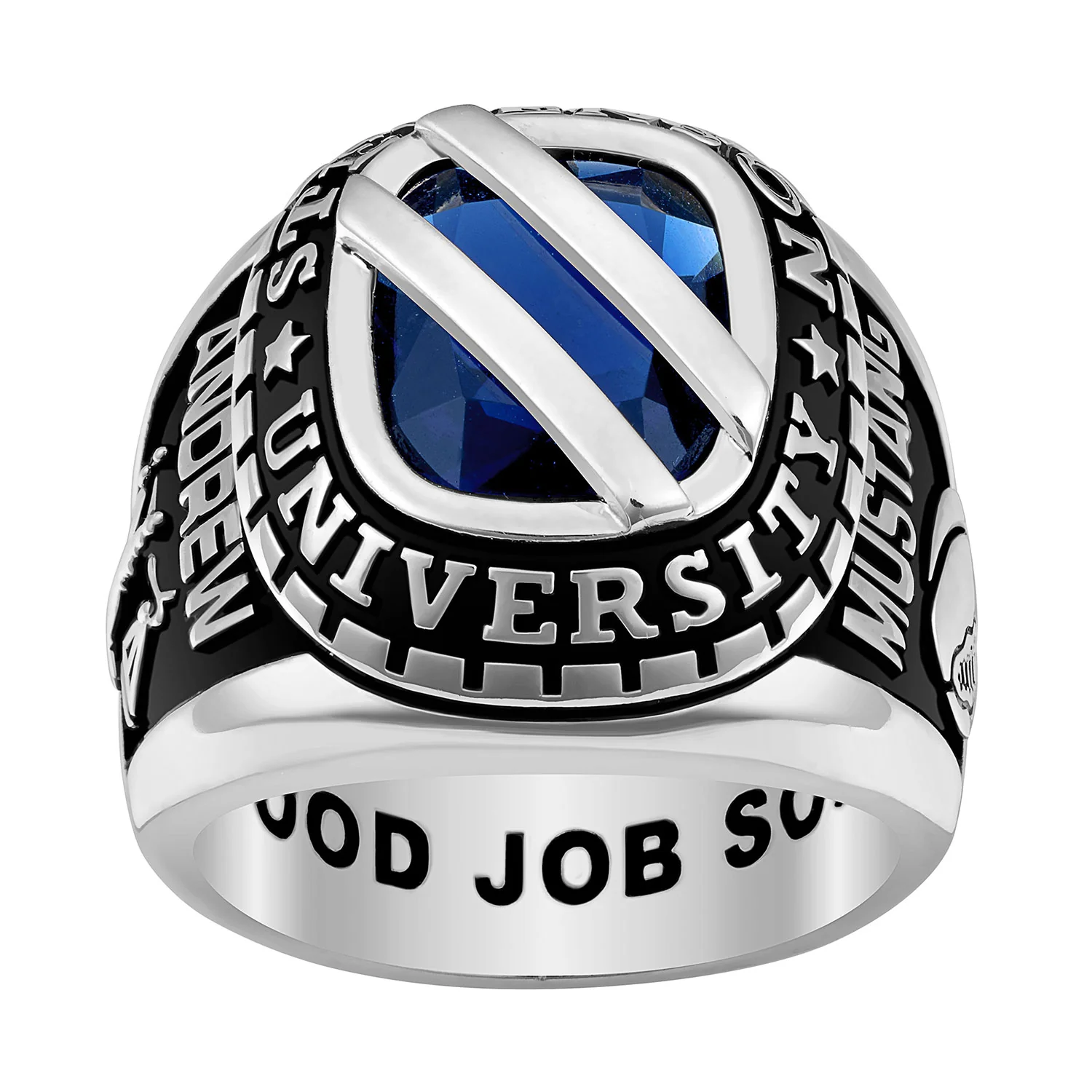 Men's Sterling Silver Birthstone with Diagonal Bridge Class Ring