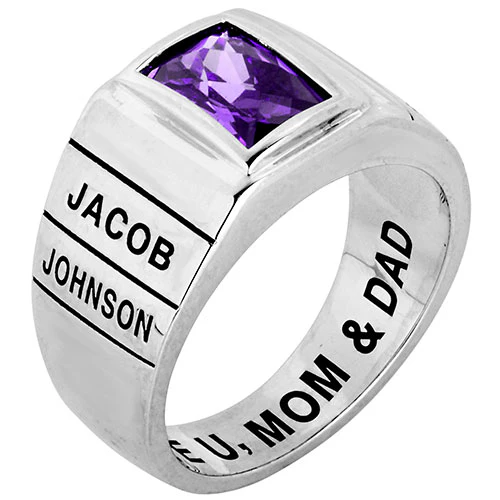 Men's Sterling Silver Checkerboard Birthstone Freestyle Class Ring - Image 3