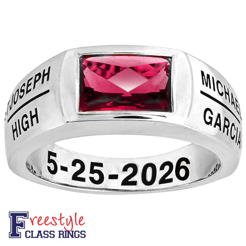 Men's Sterling Silver Checkerboard Birthstone Freestyle Class Ring - Image 3