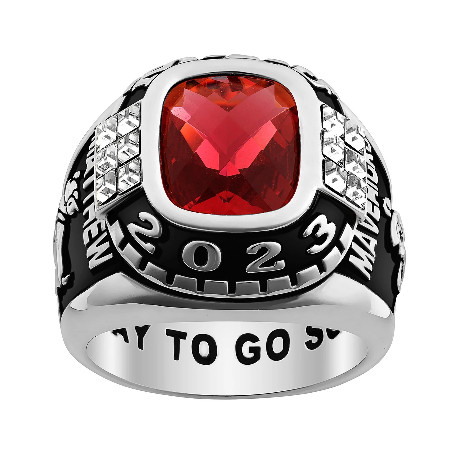 Men's Sterling Silver Cushion Birthstone & CZ Class Ring