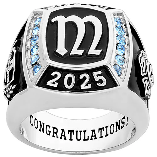 Men's Sterling Silver Initial Top Traditional Birthstone Square Class Ring