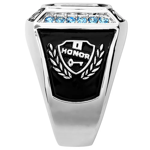 Men's Sterling Silver Initial Top Traditional Birthstone Square Class Ring - Image 3