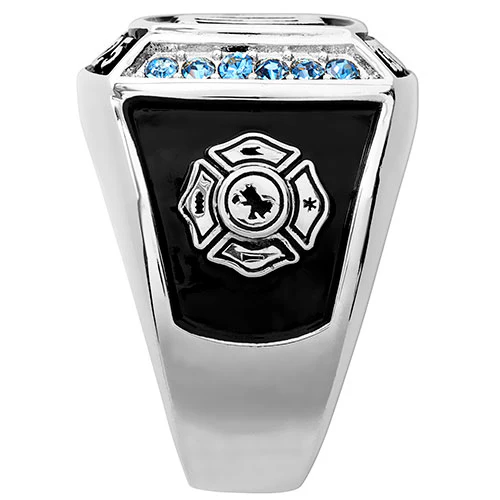 Men's Sterling Silver Initial Top Traditional Birthstone Square Class Ring - Image 4