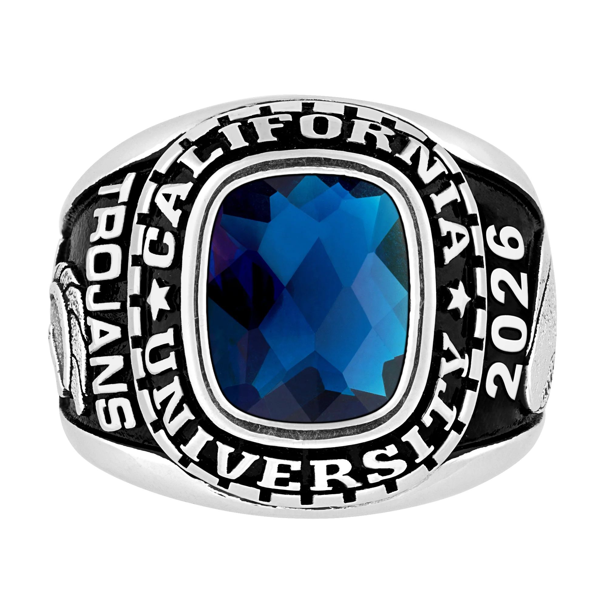 Men's Sterling Silver Large Traditional Checkerboard Birthstone Class Ring - Image 2