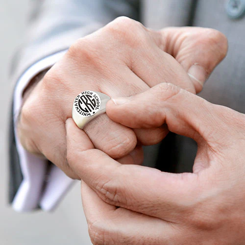 Men's Sterling Silver Monogram Signet Class Ring - Image 5