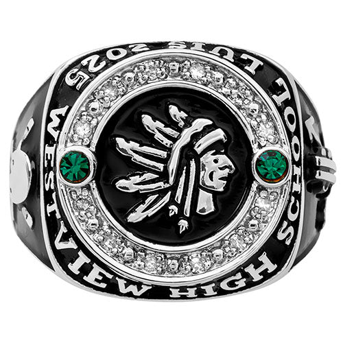 Men's Sterling Silver Top Graphic Traditional Birthstone Diamond Accent  Class Ring - Image 2