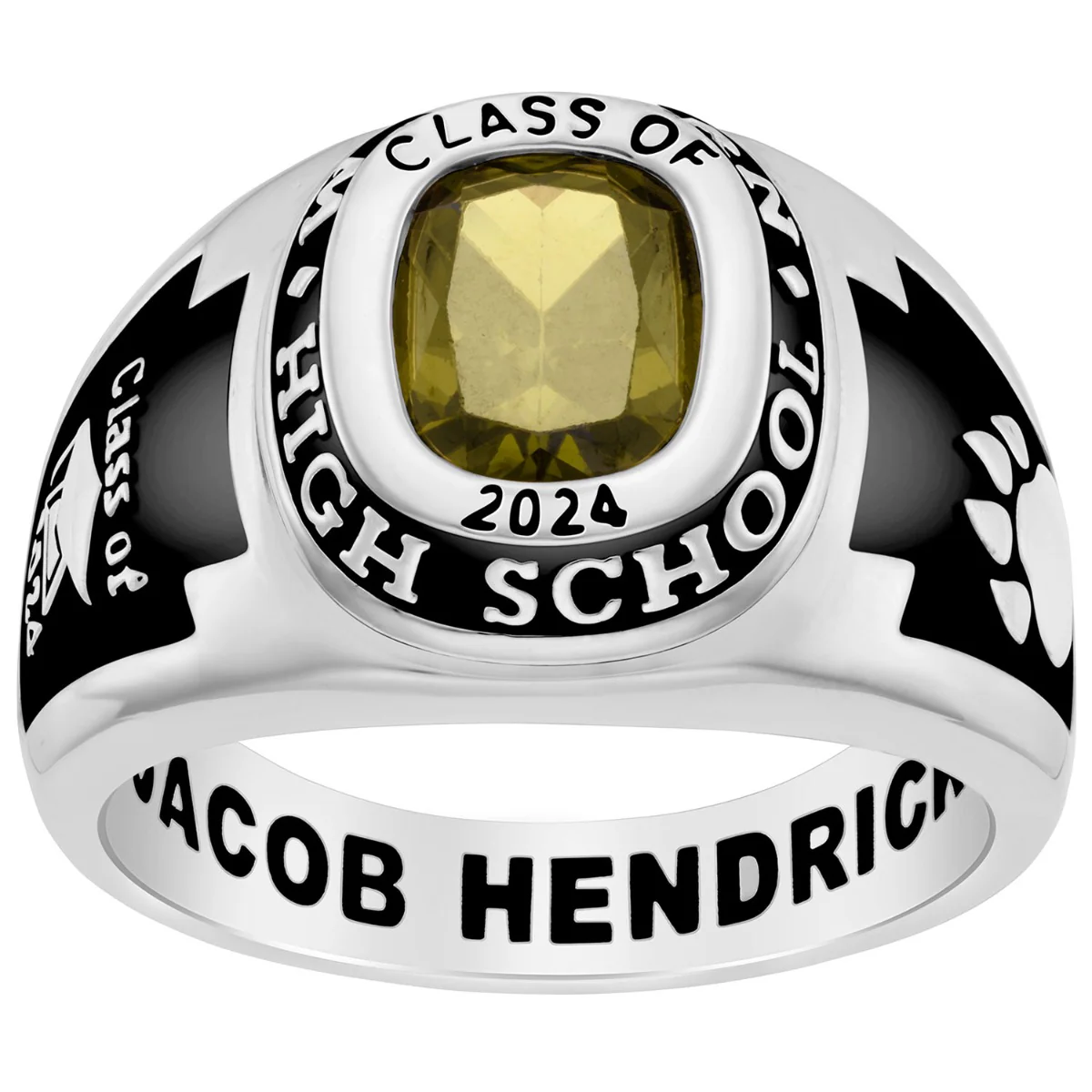 Men's Sterling Silver Traditional Cushion Birthstone Class Ring