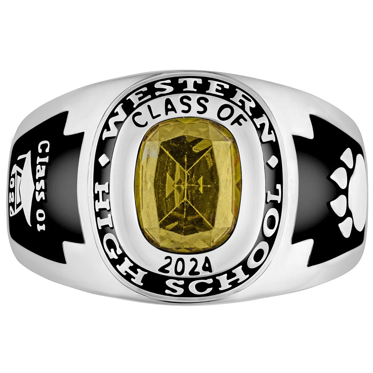 Men's Sterling Silver Traditional Cushion Birthstone Class Ring - Image 2