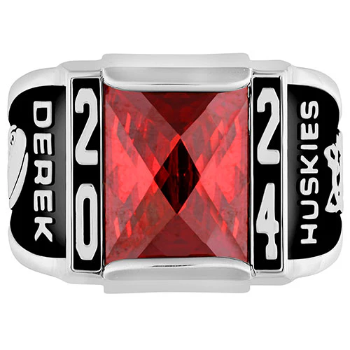 Men's Sterling Silver Traditional Deco Stone Class Ring - Image 2