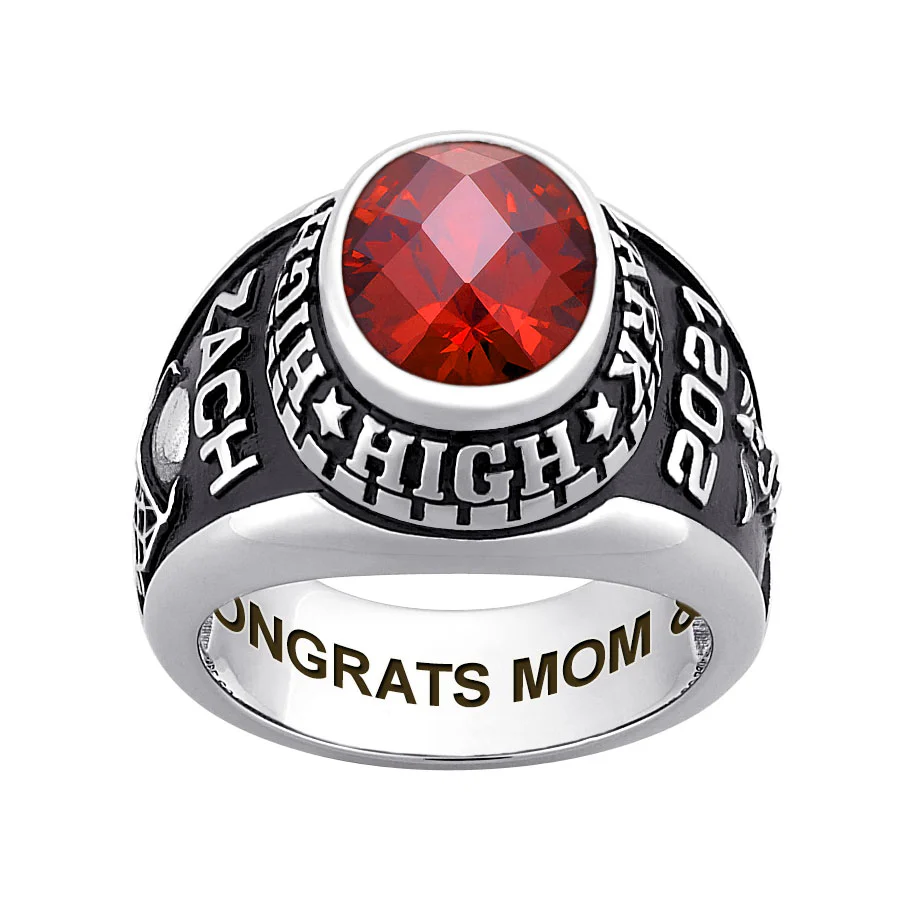 Men's Sterling Silver Traditional Oval Checkerboard Birthstone Class Ring - Image 5