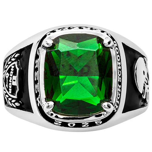 Men's Sterling Silver Traditional Prong Set Birthstone Class Ring - Image 2