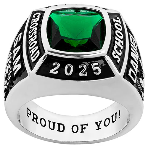 Men's Sterling Silver Traditional Square Birthstone Class Ring