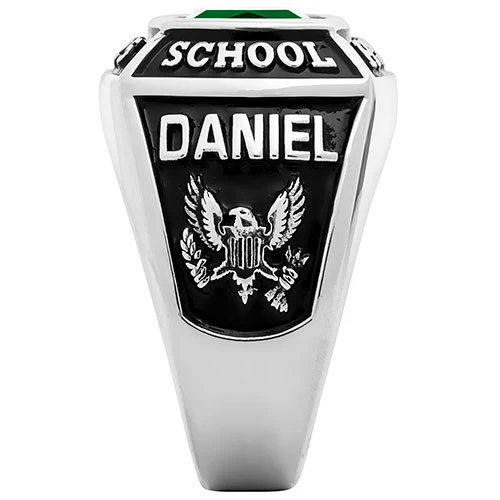 Men's Sterling Silver Traditional Square Birthstone Class Ring - Image 4