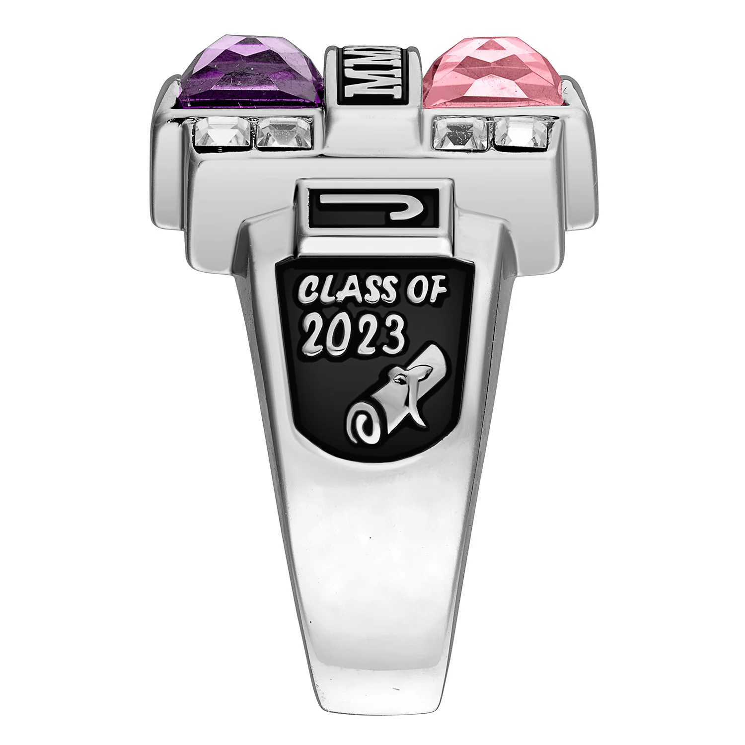 Men's Sterling Silver Double Birthstone & CZ Rectangle Class Ring - Image 3
