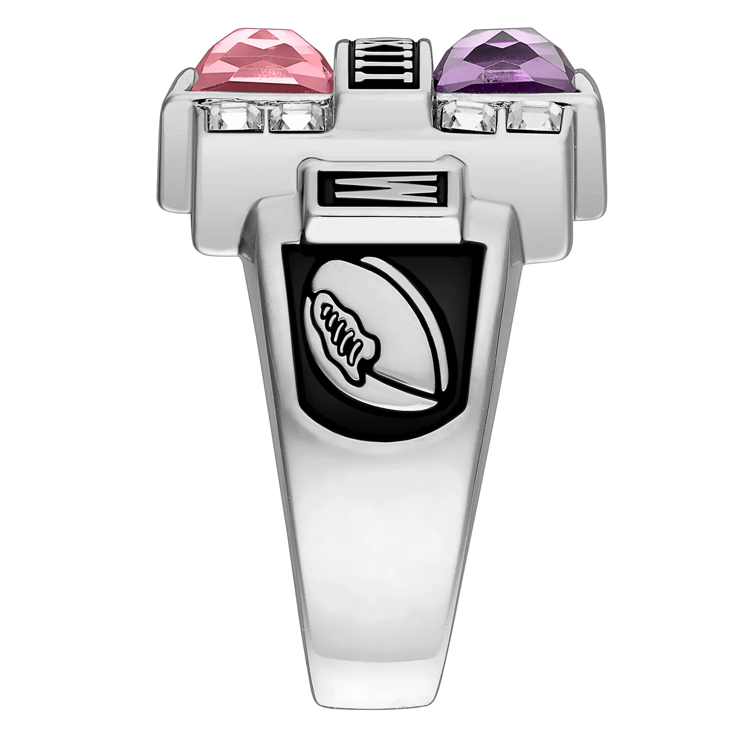 Men's Sterling Silver Double Birthstone & CZ Rectangle Class Ring - Image 4